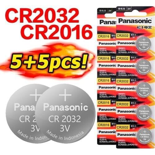 PANASONIC 10Pcs 3V CR2016 LM2016 BR2016 CR2032 ECR2032 Button Coin Cell Li-ion Battery Calculator Toy Medical Device Batteries