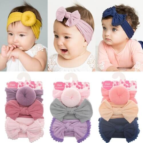 3Pcs/Lot Summer New Baby Girl Headbands Flower Bows Floral Newborn Hair Accessories Baby Headband Soft Nylon Elastic Haarband