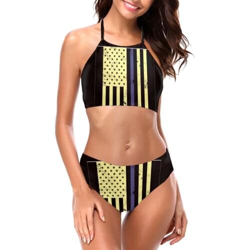 Distressed American Beige Police Vertical Flag USA PatrioticBlue Thin Line Police Flag Bikinis sexy Swimsuit Low Waistdress sets