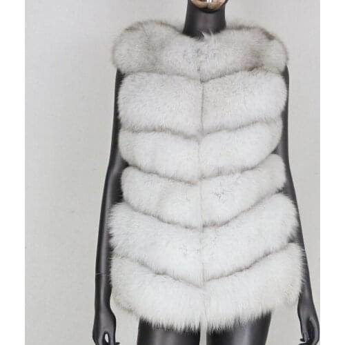 Luxury 2020 Black Real Fur Vest Winter Jacket Women Coat Natural Big Fluffy Fox Fur Outerwear Streetwear Thick Warm Waistwear