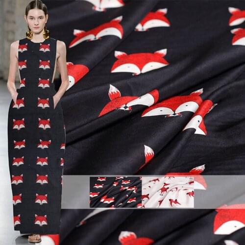 Pearlsilk 12momme Lovely Fox Printed Crepe de Chine 100% Silk Materials Shirt Dress DIY clothes fabrics Freeshipping