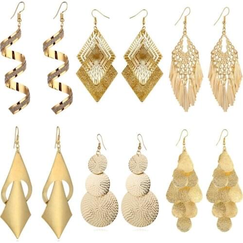 Vintage Jewelry Accessories Golden&Silver Color Alloy Irregular Shape Pendants Womens Stainless Steel Long Hanging Earrings