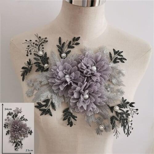 Product Embroidery 3D Flower Pearl Lace Collar DIY Neckline Sewing Applique Trim