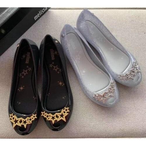 2021 New Melissa Bowknot Women Jelly Shoes Girls Fashion Star Silver Summer Sandals Ladies High Quality Beach Shoes HMI041