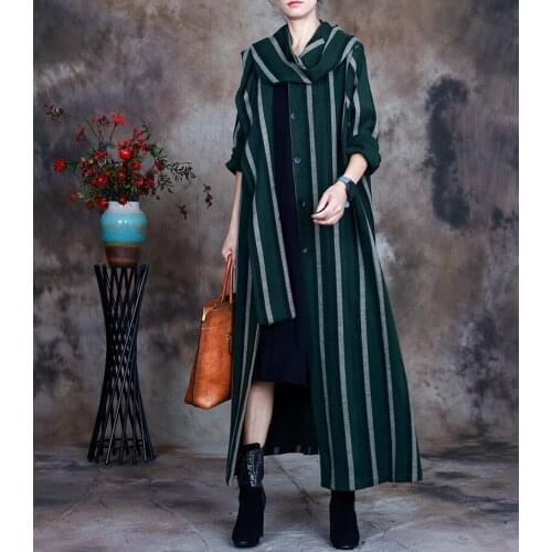 Women Autumn Striped Hooded Trench Coat Outerwear Ladies Loose Irregular Trench Overcoat Spring Topcoat 2021