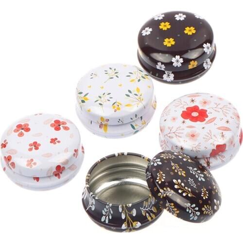 1PCS Mini Elegant Flower Tin Box DIY Candle Jar Balm Round Empty Iron Box Portable Lipstick Zipper Cream Storage Box