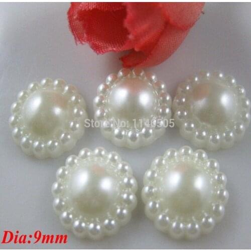 150PCS/lot Half Flower Pearl Bead 9mm Flat Back For Scrapbooking Embellishments Garment scrapbooking accessories