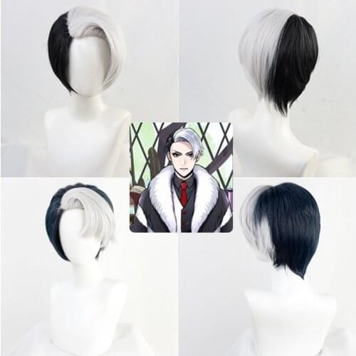 2 Colors Twisted Wonderland Divus Crewel Cosplay Black White Wig Heat Resistant Synthetic Wigs Hair + Free Wig Cap