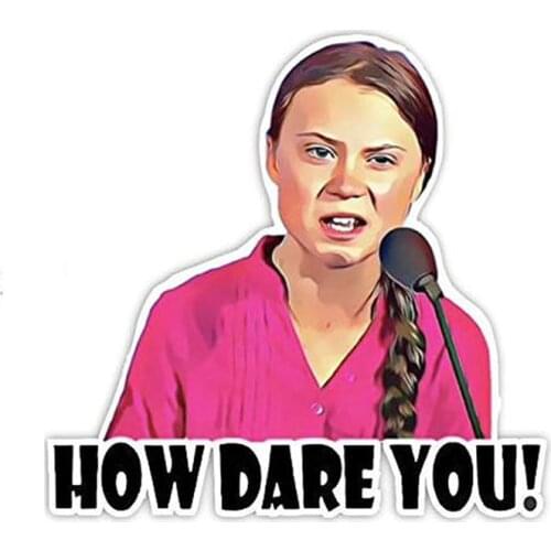 2pcs 8*8cm How Dare You Greta Thunberg Vinyl Decal Sticker Window Truck Car