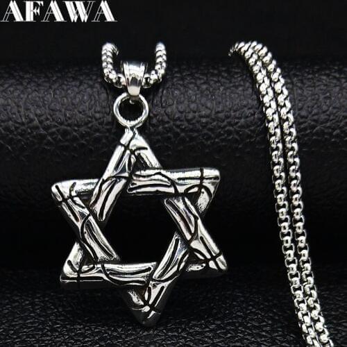 2021 Fashion Wicca Pentagram Stainless Steel Statement Necklace Silver Color Long Necklace Men Jewelry Colgante Hombre N19089