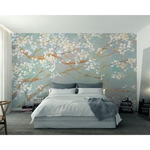 Beibehang Custom 3D wallpaper murals plain hand painted oil painting cherry blossom TV background wall wallpaper for walls 3 d