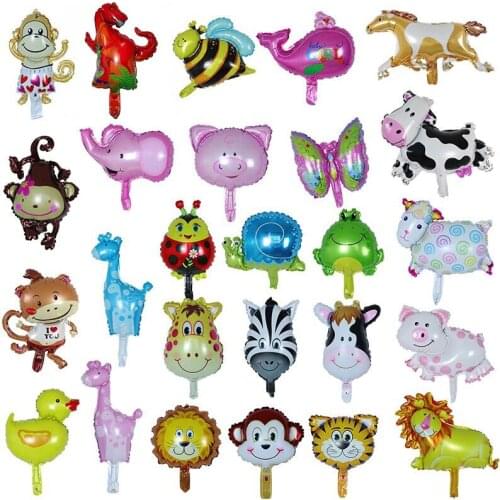 50pcs Mini Monkey Lion Tiger Dinosaur Animal Head Foil Balloons Children Birthday Party Decoration Air Globos Kids Toy Supplies