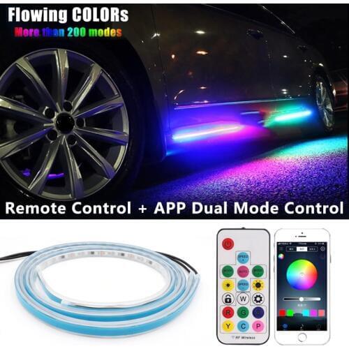 CAR Colorful LED Flexible Streamer Flowing Welcome Door Light Strip Remote APP Control Scuff Sill Panel RGB Neon Lamp