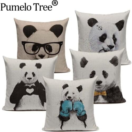 Decorative Linen Creative Cute Panda Panda Cushion Bedding Pillows 45Cmx45Cm Square Howseware Decorative Printing Pillow Cover