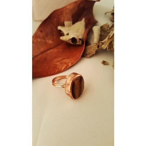 Dr Stone Natural Stone Women 'S Tiger 'S Eye Vintage Bronze Ring Z121AR349