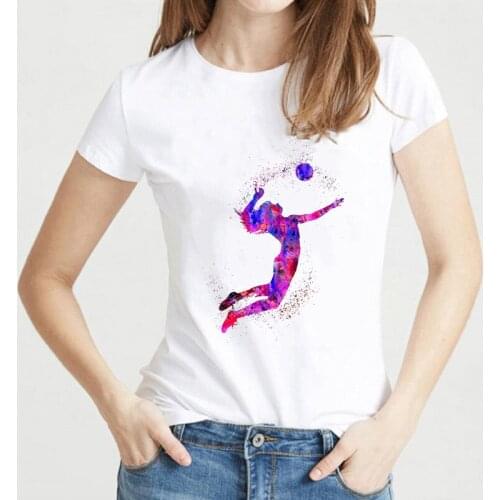 Watercolor Volleyball Girl Graphic Print tshirt femme Korean Clothes t-shirt Female tops tee Tumblr Streetwear