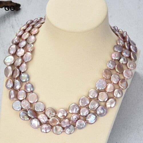 GuaiGuai Jewelry 14MM 3Strands Natural Purple Coin Pearl Necklace