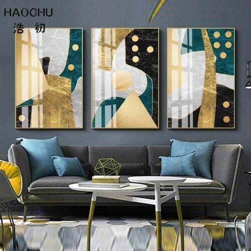 HAOCHU European Blue Black Abstract Geometric Lines Round Wave Art Decor Poster Print Pictures Home Decor Wall Sticker Unframed