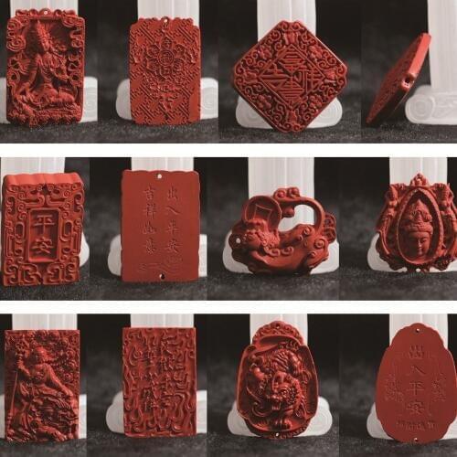High Quality synthetic red cinnabar carved pictures blessing Lucky Pendants free shipping hot sale diy jewelry B813