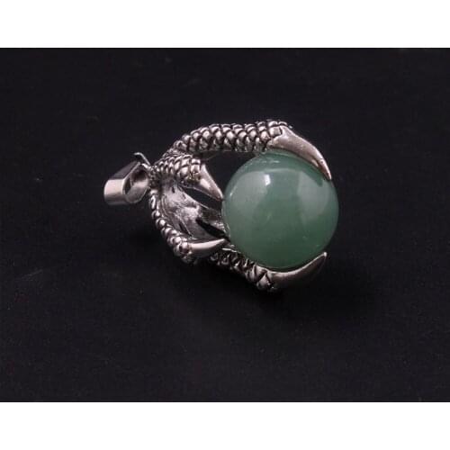 Crystal Quartz Tiger Eyes Aventurine Eagle Claw Pendant for Necklace Natural Stone16mm Balls Jewelry Meditation Pendulum