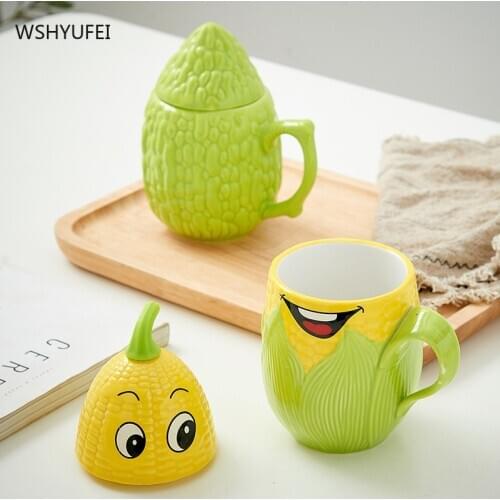 Creative ceramic cup office cup couple with lid water cup milk tea cup coffee milk cup cute bitter gourd cup mug cooking tools