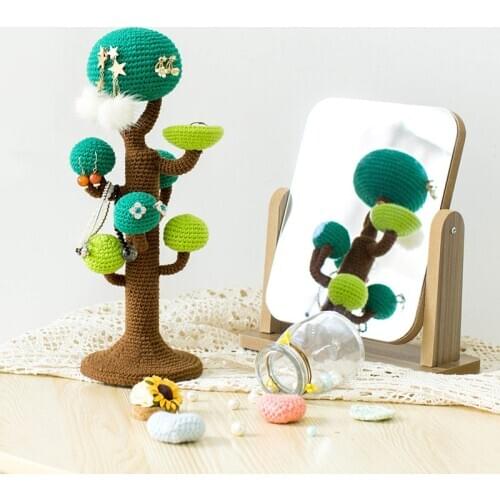 Handmade DIY Wool Knitting Crochet Tree Shape Jewelry Storage Shelf Artificial Crochet Desk Home Decoration