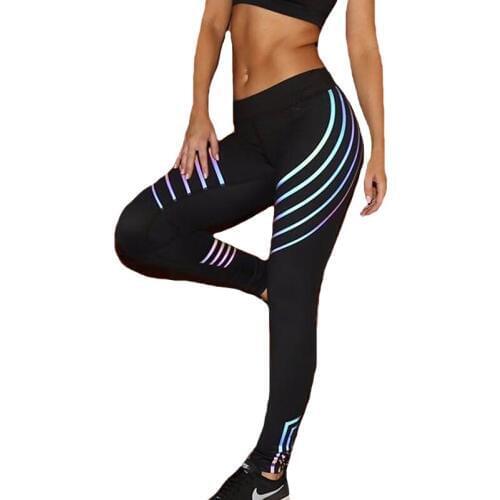 CKAHSBI Yoga Leggings Night Light Stripes Shiny Fitness Yoga Pants Black Tights Sportswear Tracksuit for Women Female Plus Size