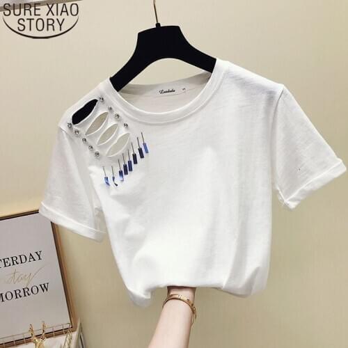 Summer Short Sleeve White T Shirt Women Tops Fashion Hole Hollow Out Female Harajuku T-shirts Women Solid Tees Femme Shirts 9644