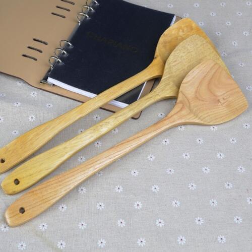 Natural Wooden Shovel Kitchen Cooking Utensils Non Stick Pancake Turner Long Handle Spatula High Quality W8118