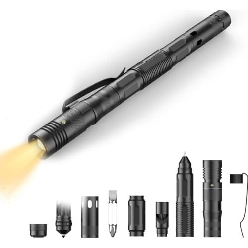 Multifunctional Tactical Pen Self Defense Women Defending Flashlight Aluminum Screwdriver Corkscrew Protect Survival Accessories