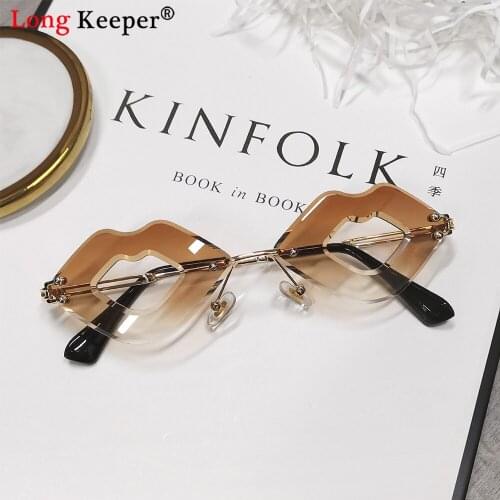 Trendy Rimless Lip Shape Sunglasses Women Fashion Punk Hollow Out Sun Glasses Men Eyewear Female Summer Traveling Brown Oculos