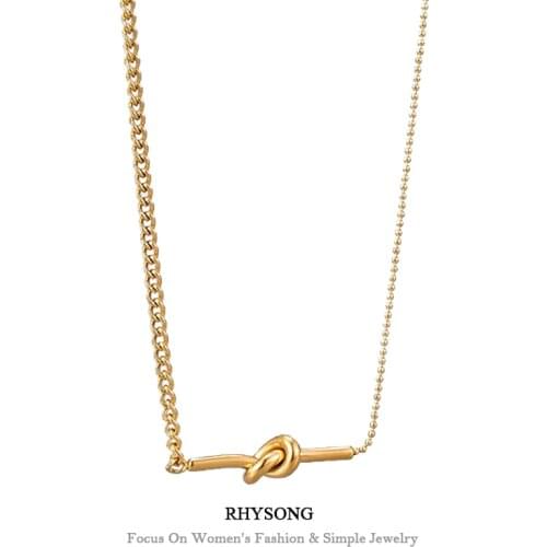 Rhysong Jewellery Trendy Simple Tie Knot Pendant Necklace Water-Wave Chain Temperament Titanium Steel Necklace for Women XL202