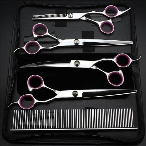 7.5 "color pet hair scissors dog grooming tool straight cut curved stainless steel comb set