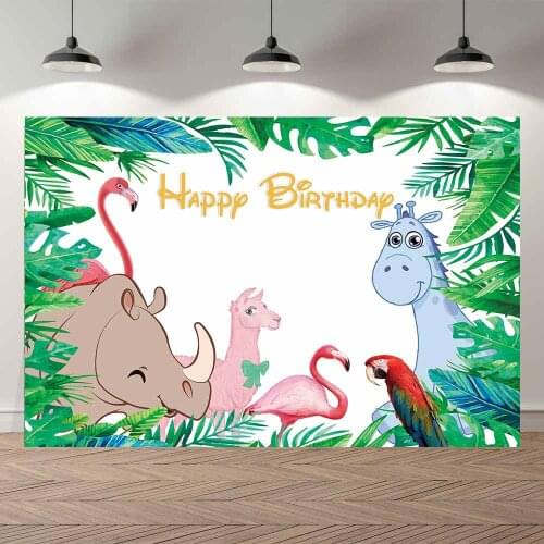 NeoBack Wild Safari Leaves Flamingo Elephant Baby Shower First One Year Boys Girl Birthday Party Photography Backdrop Background