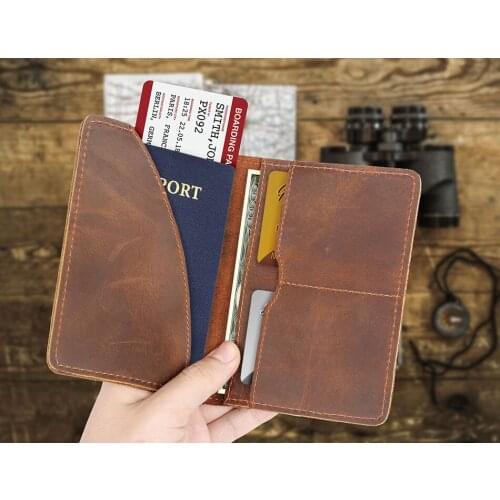Genuine Leather Passport Cover Men Wallet ID Credit Card Case Vintage Male Passport Holder for Men Slim Document Crazy Horse