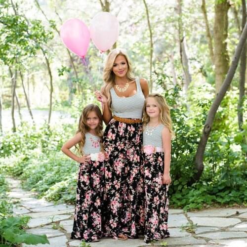 Matching Family Clothes Mother Daughter Dresses Outfits Sleeveless Long Dress Mom And Daughter Dress Girls Mother And Me Dress