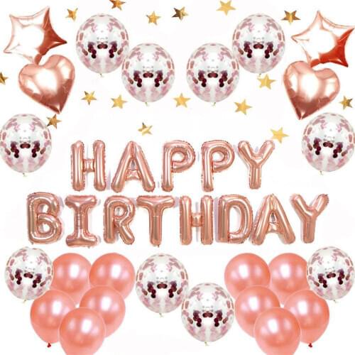 37pcs Rose Gold Birthday Party Decorations Adult Kids Girl Boy Happy Birthday Balloons For Party Decoration Sets Supplies
