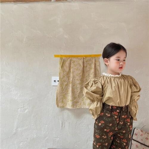 Korean girls' bubble sleeve lace collar shirt in autumn 2021 kids clothes girls shirts baby girl long sleeve tops