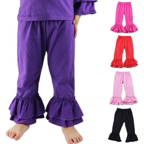 Boutique Toddler Girls Double Ruffle Pants Baby Girl Clothing Bottom Solid Cotton Ruffled Pants Girl Trousers Flare Pants
