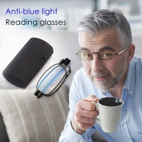 Retractable Folding reading glasses mens anti-blue light metal frame Foldable Readers Presbyopia Glasses lighter case +1.5
