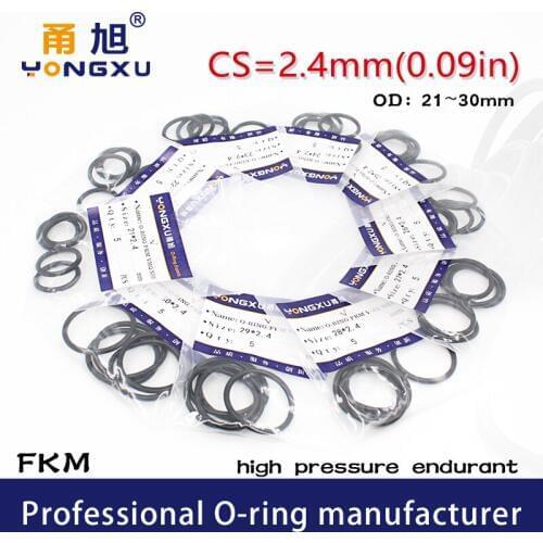 5PCS/lot Black FKM Fluorine Rubber O-rings Seals CS2.4mm OD21/22/23/24/25/26/27/28/29/30*2.4mm ORing Seal Gasket Sealing Washer