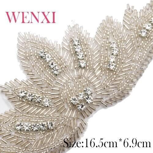 WENXI 20PCS Bridal Gown Sash Rhinestones Appliques Sew On Wedding Dress Belt Rhinestones Appliques WX921