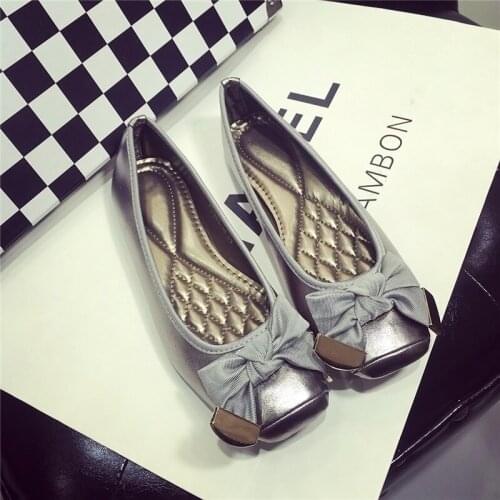 SPRIONRUE Flat Shoes Women Fashion Butterfly-knot Square Toe Party Loafers Ballet Flats Big Size 35 - 42 Shallow Ladies Shoes