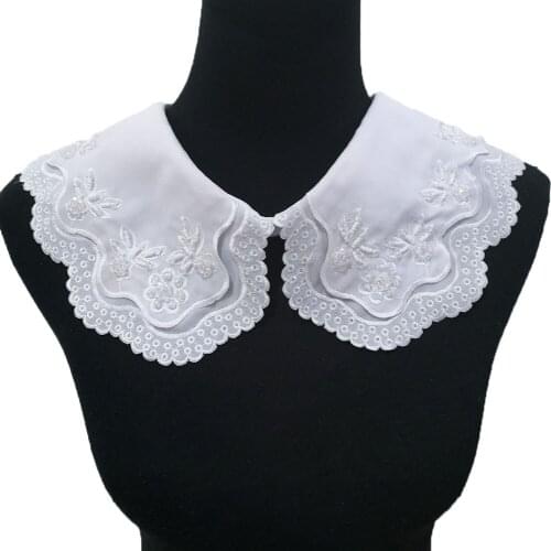 Womens fake collar decoration rhinestone lace double-layer button embroidery colorful DIY clothing accessories 1 piece for sale