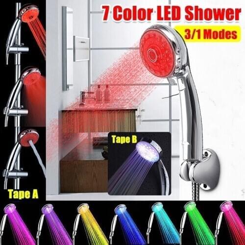 1Pc 7 Color Changing LED Handheld Shower Head Temperature Control Automatic Waterfall Showerhead Bathroom Sprinkler