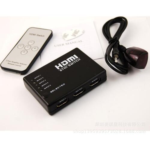 100pcs HDMI Switch Switcher 5 IN 1 OUT HDMI Splitter IR Remote Splitter Amplifier Full 1080P for HDTV DVD PS3 Xbox 360