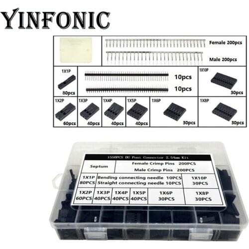 1550pcs Dupont Connector 2.54mm Dupont Cable Jumper Wire Pin Header Kit, Male Pin+Female Pin Terminal Connector