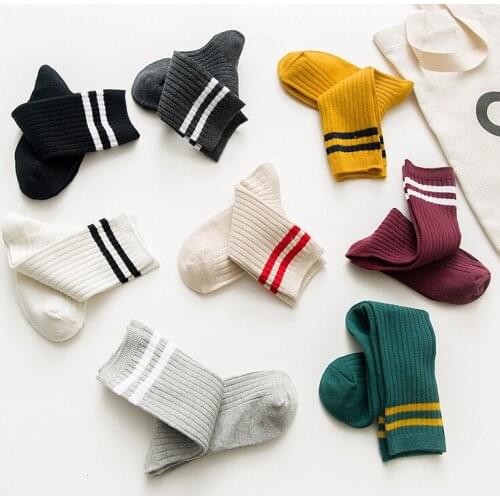 2 pieces = 1pairs Japanese Two Bars Double Needle Drawstring Cotton Bunching Socks Cotton Womens Socks women
