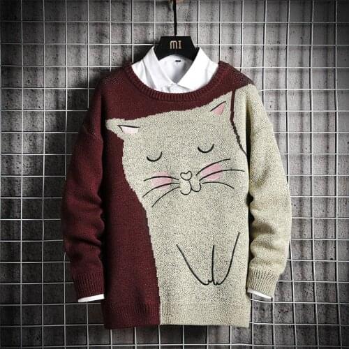 2020 New Sweaters MenS Black Patchwork Red Long Sleeves Autumn Winter Pullover Knitted O-Neck Plus OverSize 5XL