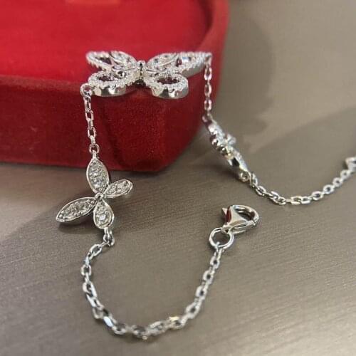 2021 best selling new genuine 925 Sterling Silver High Carbon diamond Bow Bracelet the best gift for girls